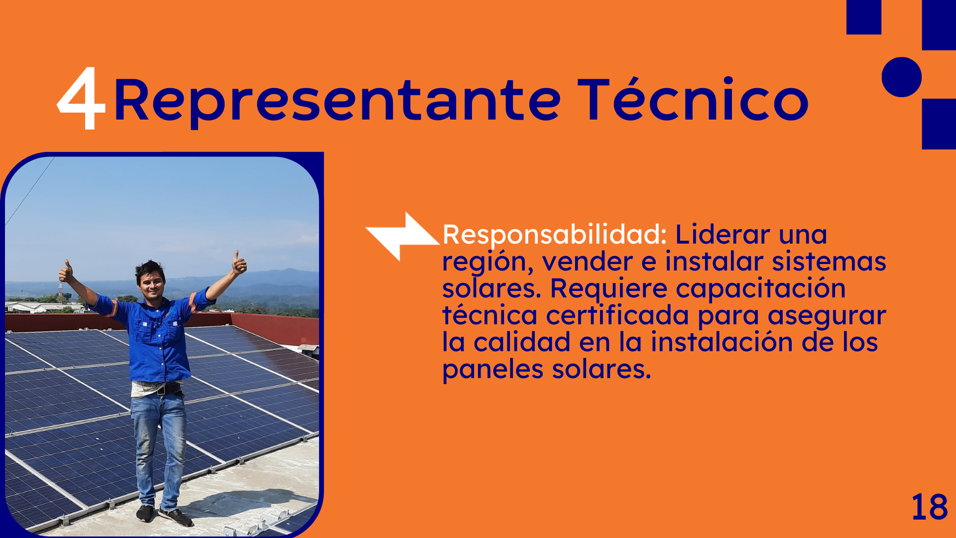 Representante técnico de Kintek sonriendo en una instalación solar